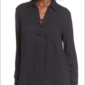 NWT Blouse Black Lace-Up Office Long Sleeve - Small